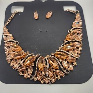 Crystal Marquise Statement Necklace and Earring Set - Champagne Gold